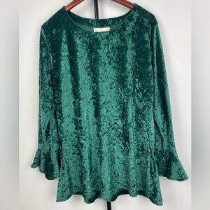 Vintage Rag Retro Green Velvet Long Circular Flounce Sleeve Top